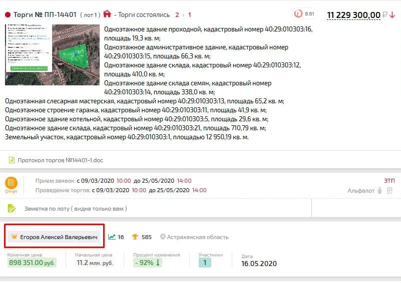 Карточка TBankrot: подтверждённый кейс №104