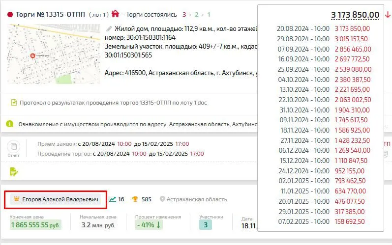 Карточка TBankrot: подтверждённый кейс №44