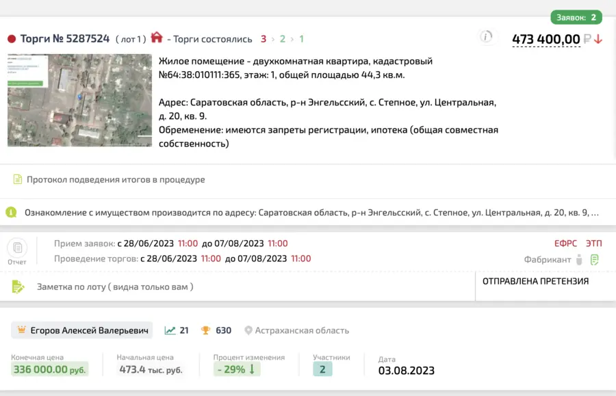 Карточка TBankrot: подтверждённый кейс №75