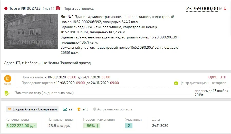Карточка TBankrot: подтверждённый кейс №88
