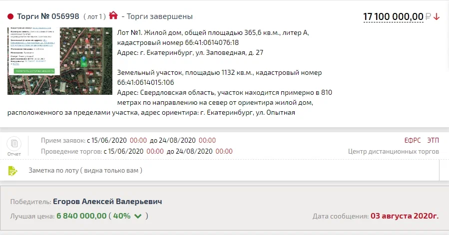 Карточка TBankrot: подтверждённый кейс №99