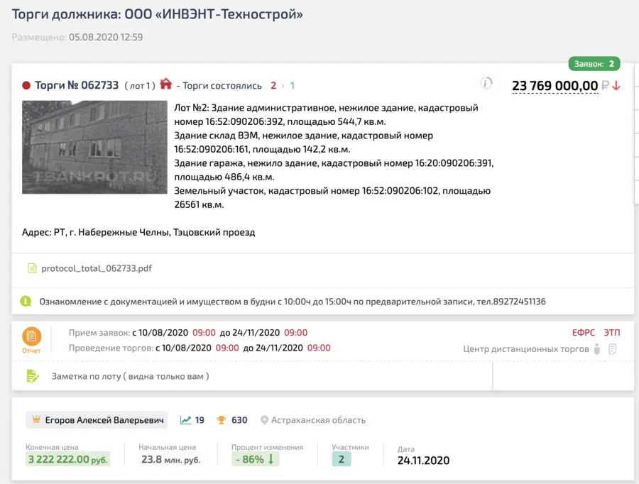 Карточка TBankrot: подтверждённый кейс №89
