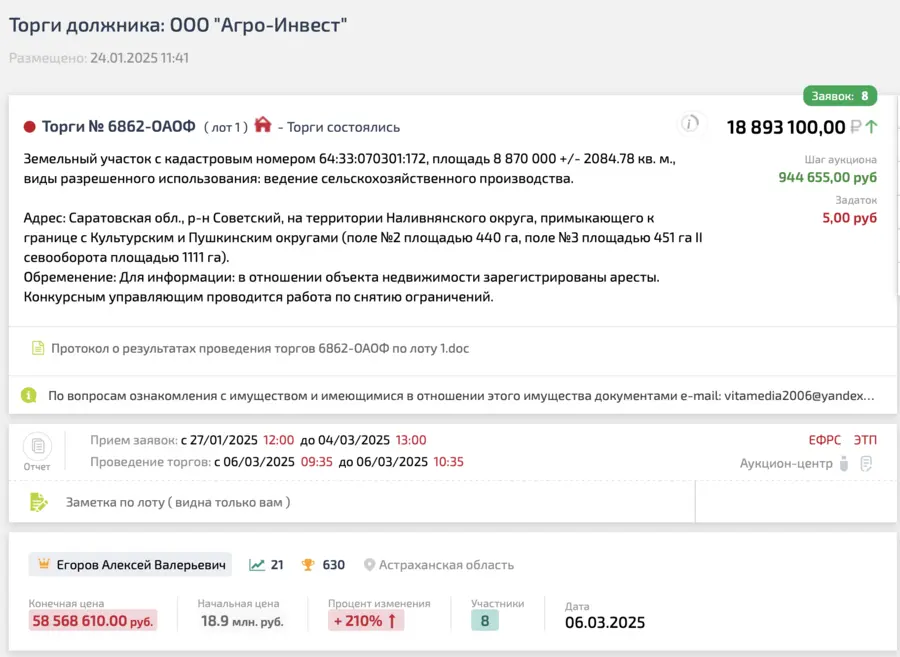 Карточка TBankrot: подтверждённый кейс №43
