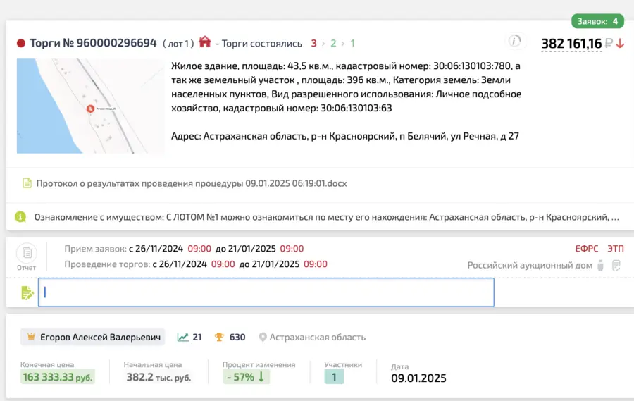 Карточка TBankrot: подтверждённый кейс №46