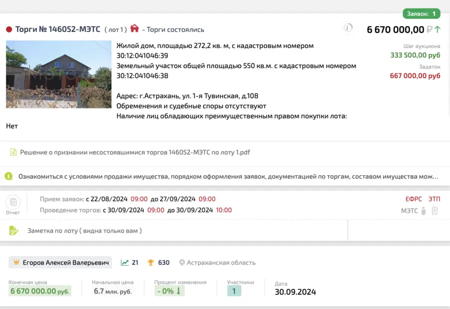 Карточка TBankrot: подтверждённый кейс №52