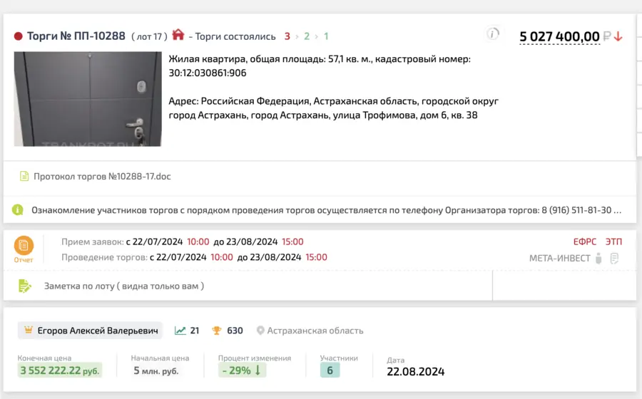 Карточка TBankrot: подтверждённый кейс №55