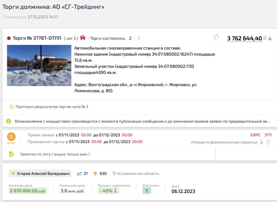 Карточка TBankrot: подтверждённый кейс №62