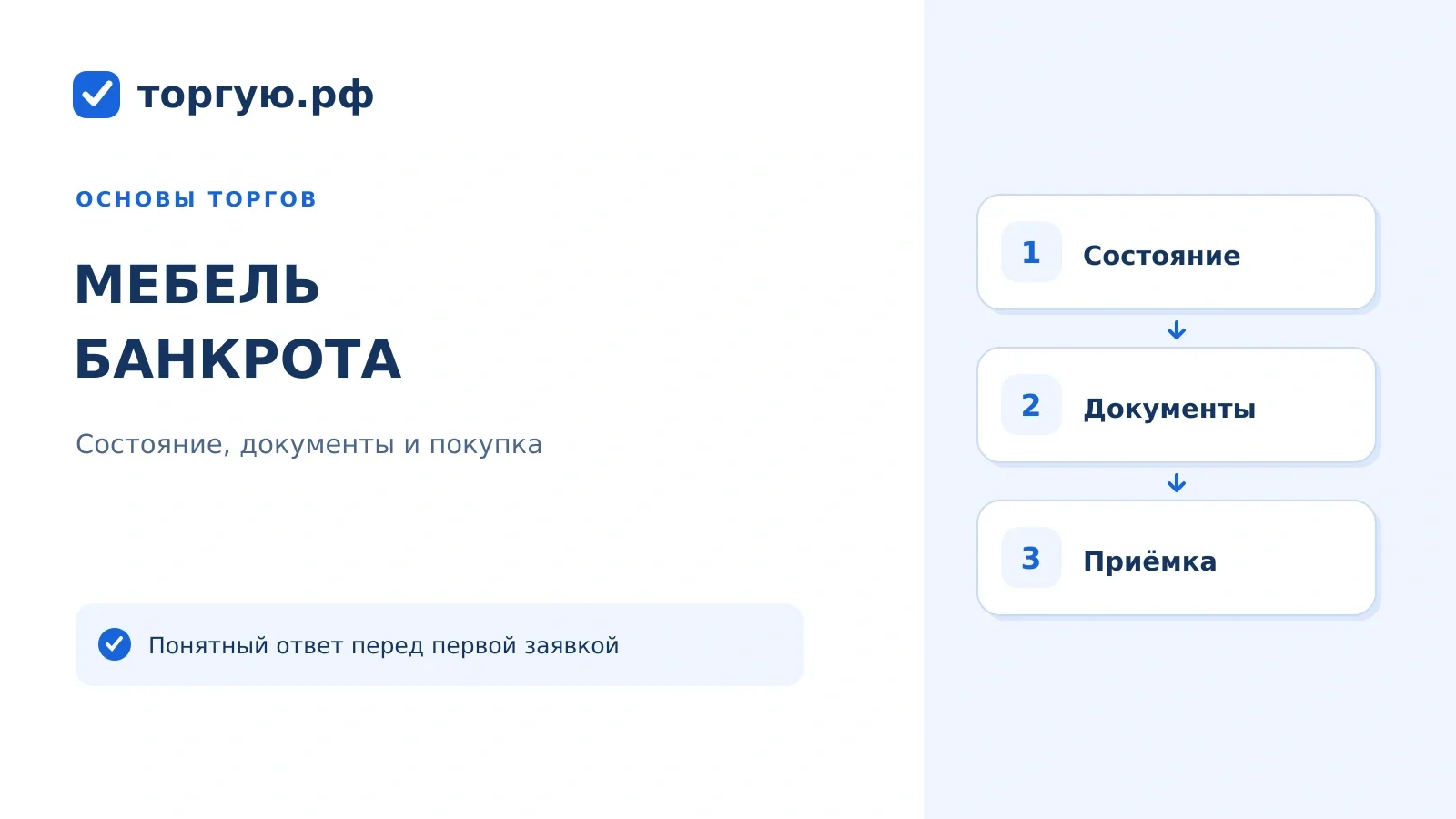 Бело-синяя обложка «Мебель банкрота»: состояние, документы и приёмка.