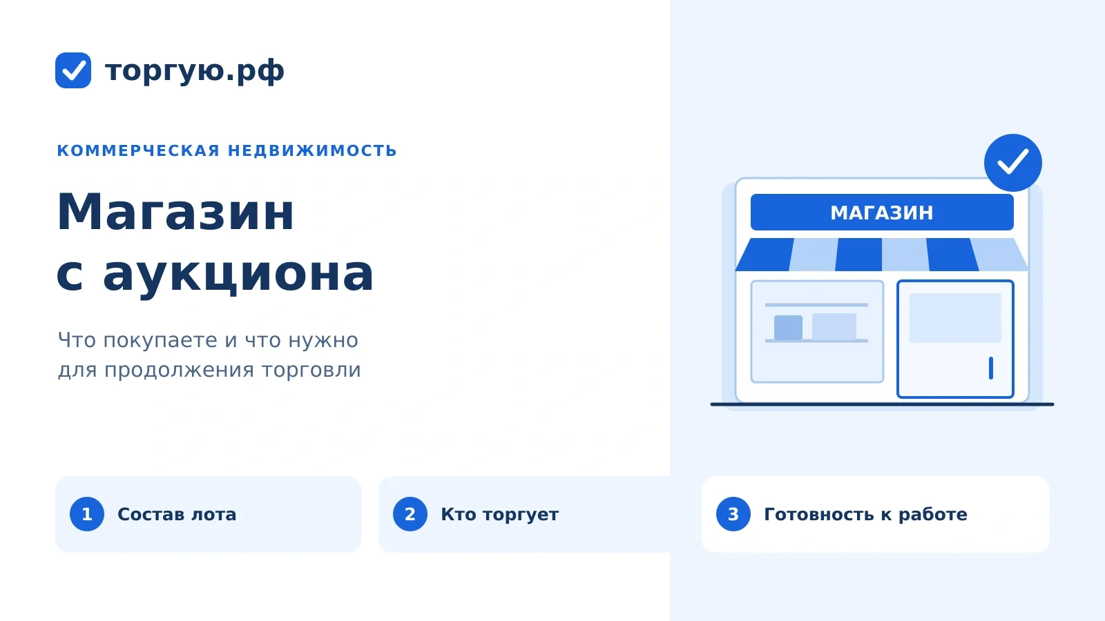 Магазин с аукциона: состав лота, будущий продавец и готовность к работе. Фасад магазина и три этапа проверки. торгую.рф.