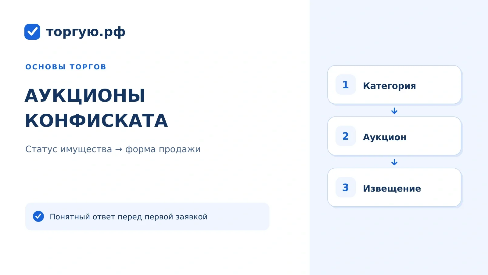 Бело-синяя обложка с заголовком «Аукционы конфиската» и тремя блоками проверки по теме статьи.