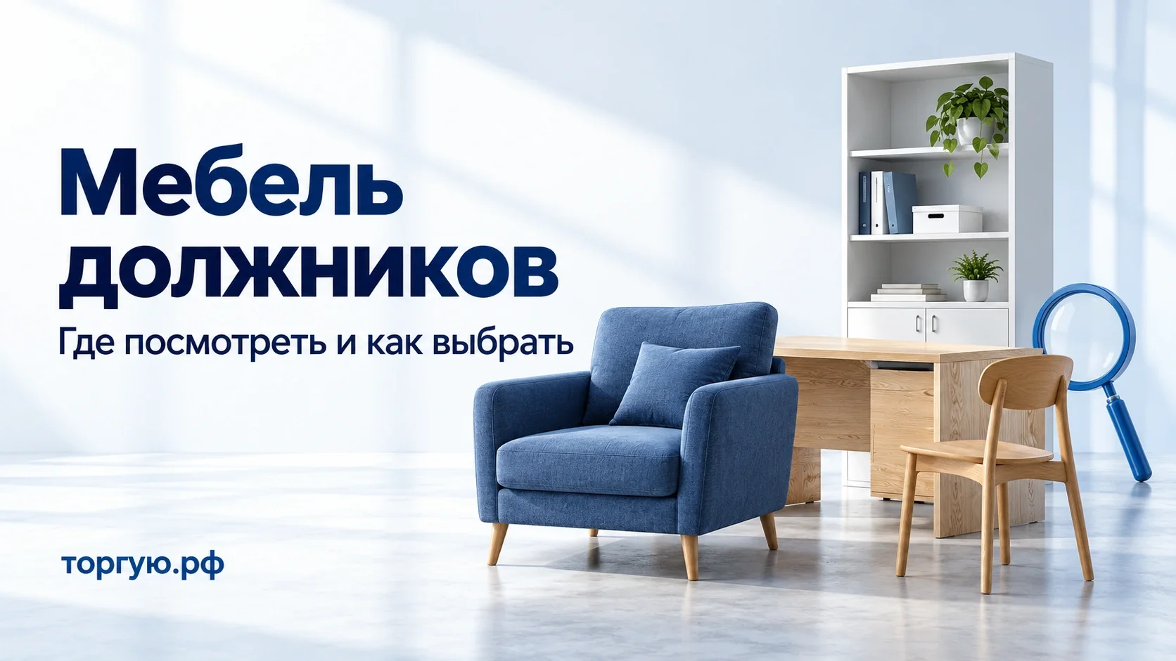 Синее кресло, деревянные стол и стул, белый шкаф и лупа: где посмотреть мебель должников и как выбрать подходящие предметы.
