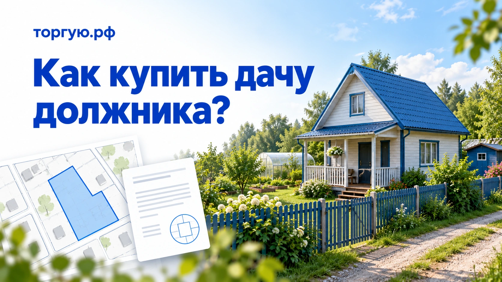 Дача должника: садовый дом с участком и иллюстрацией документов.
